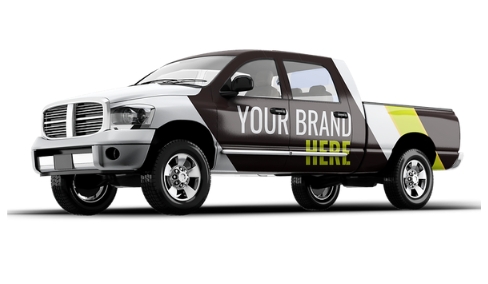 Pickup truck with custom truck wrap