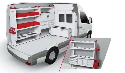 Van with custom shelving and drawers