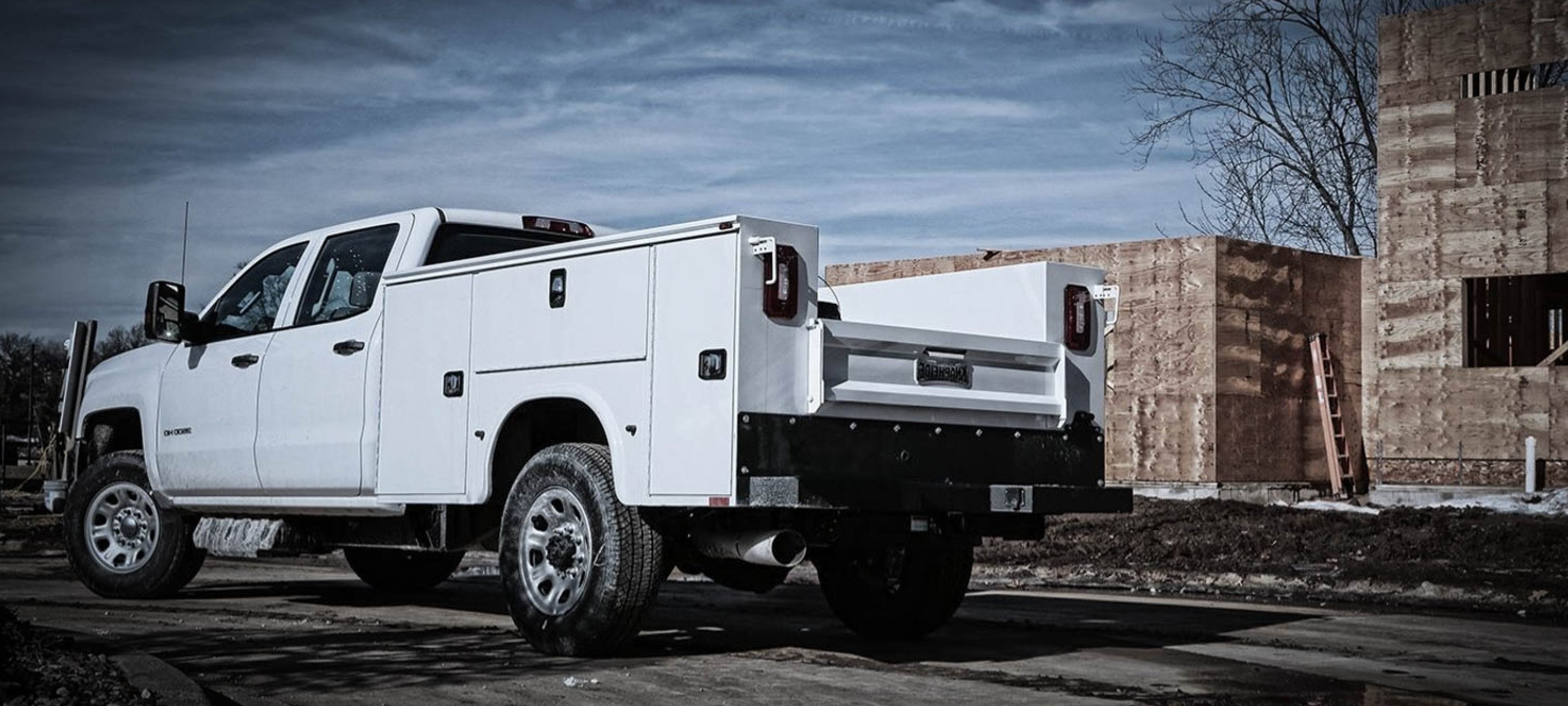 Truck with white service body